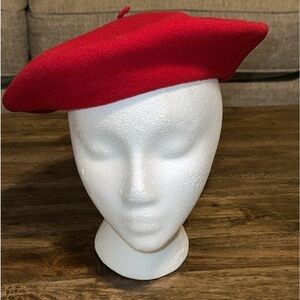 Laulhère Authentic VTG Red Traditional Made in Paris France Wool Beret Hat/Cap